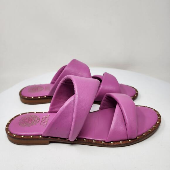 Vince Camuto Palennie Puffy Flat Slide Sandals Women 7M Pink Deep Orchid Leather - Picture 2 of 13